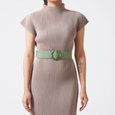 Green elastic rattan belt with acrylic buckle